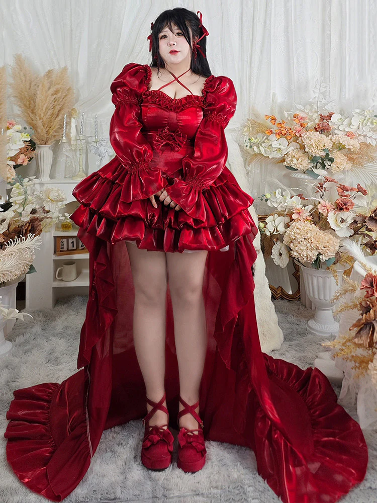 Plus Size Red Rose Princess Prom Dress Gowns - Image 3