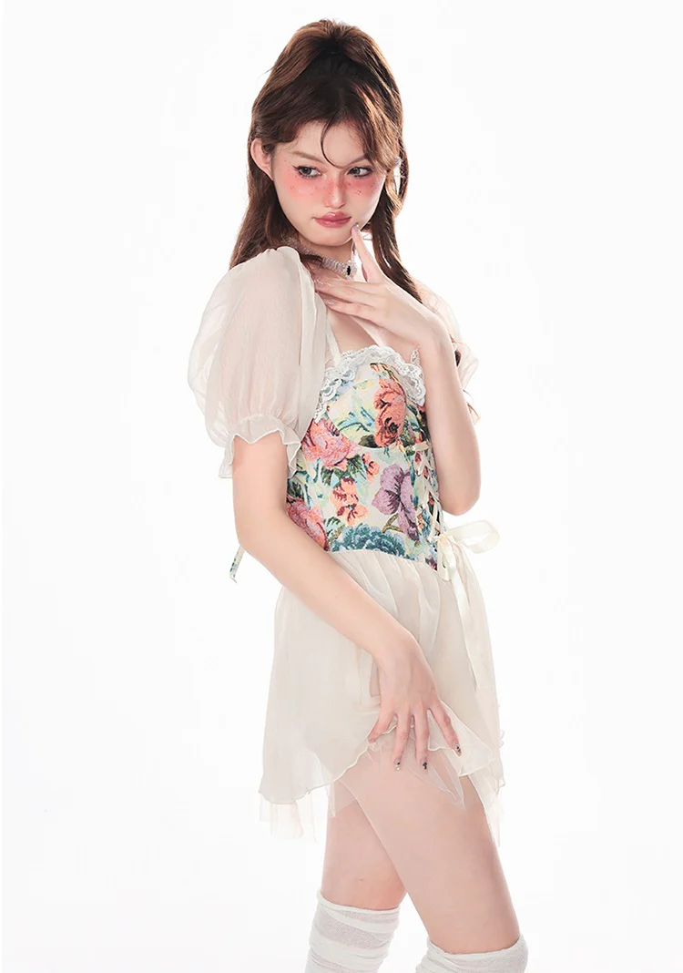 Plus Size Roca Retro Floral One Piece Puff Sleeve Swimsuit - Image 10