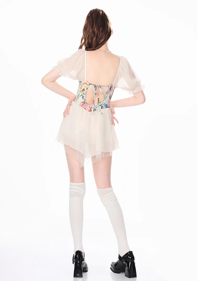 Plus Size Roca Retro Floral One Piece Puff Sleeve Swimsuit - Image 9