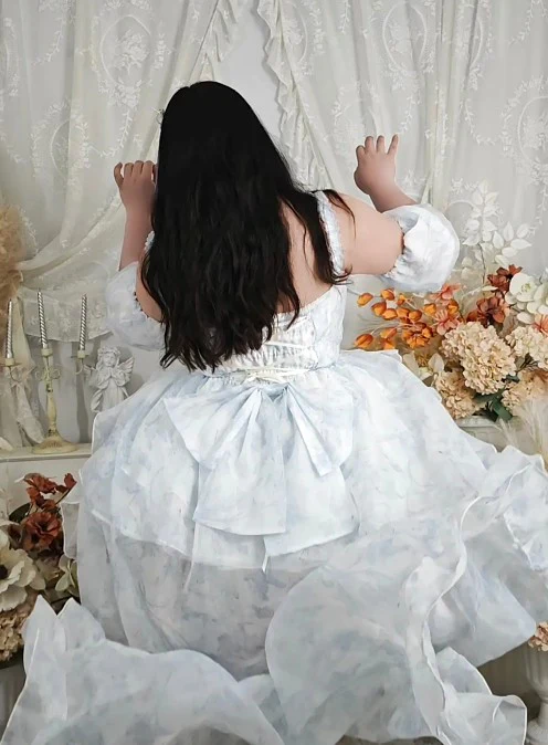 Plus Size Tutu Light Blue Princess Prom Dress Gowns - Image 4