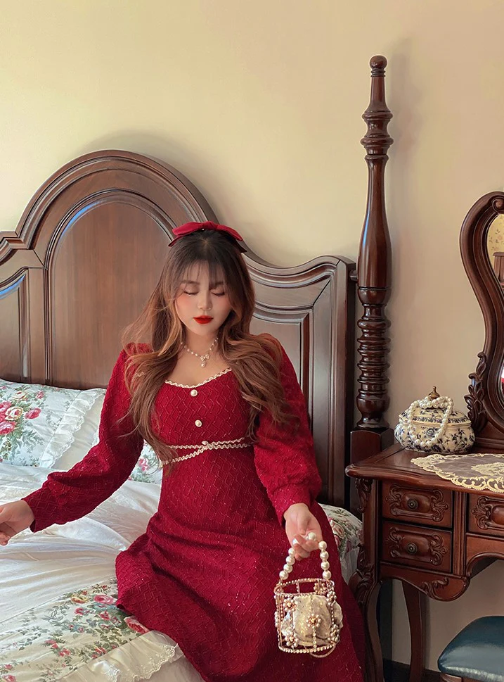 Plus Size Xmas Christmas Holiday Festive Long Red Dress - Image 3