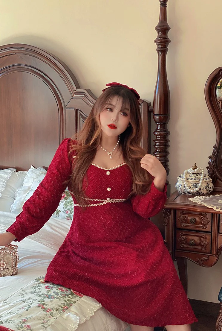 Plus Size Xmas Christmas Holiday Festive Long Red Dress - Image 8