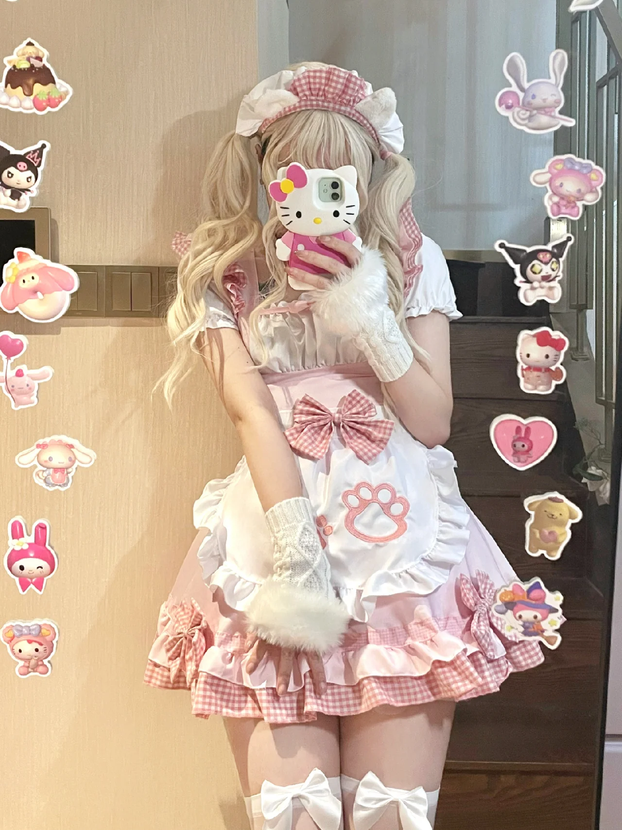 Serendipity Cat Paw Black Pink Bow Cosplay Maid Dress - Image 3