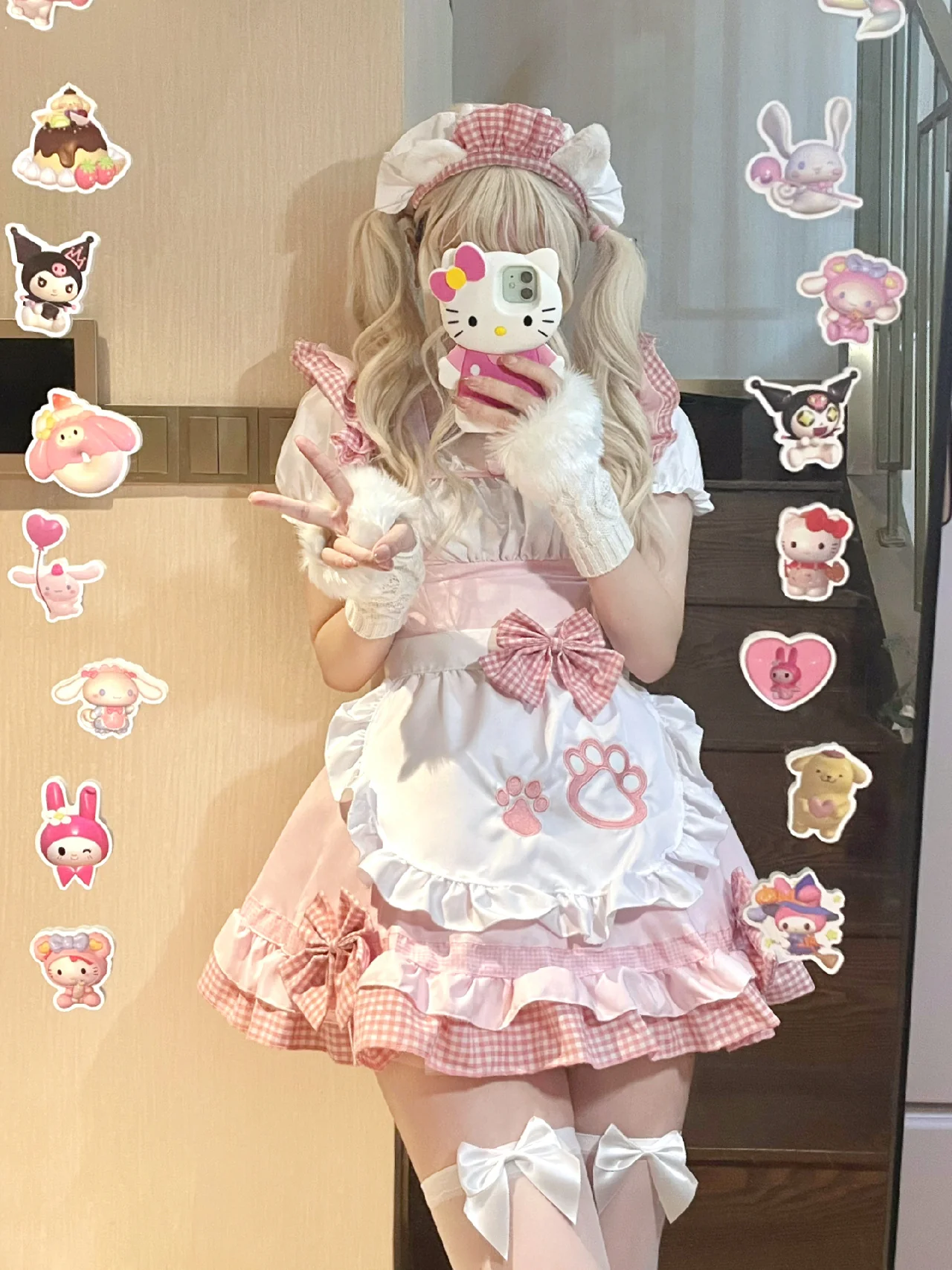 Serendipity Cat Paw Black Pink Bow Cosplay Maid Dress - Image 9