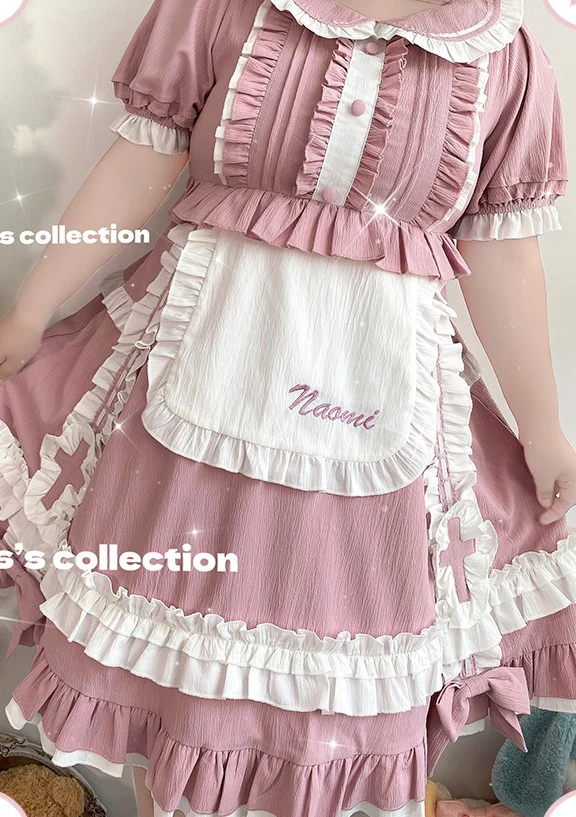 Plus Size Women Soft Girl Lolita Nurse Pink Blue Purple Black Puff Sleeve Dress - Image 5