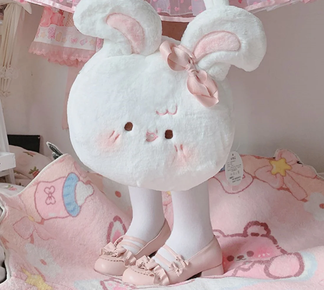 Plush White Pink Rabbit Bunny Big Bow Ribbon Doll Messenger Handbag Bag - Image 5