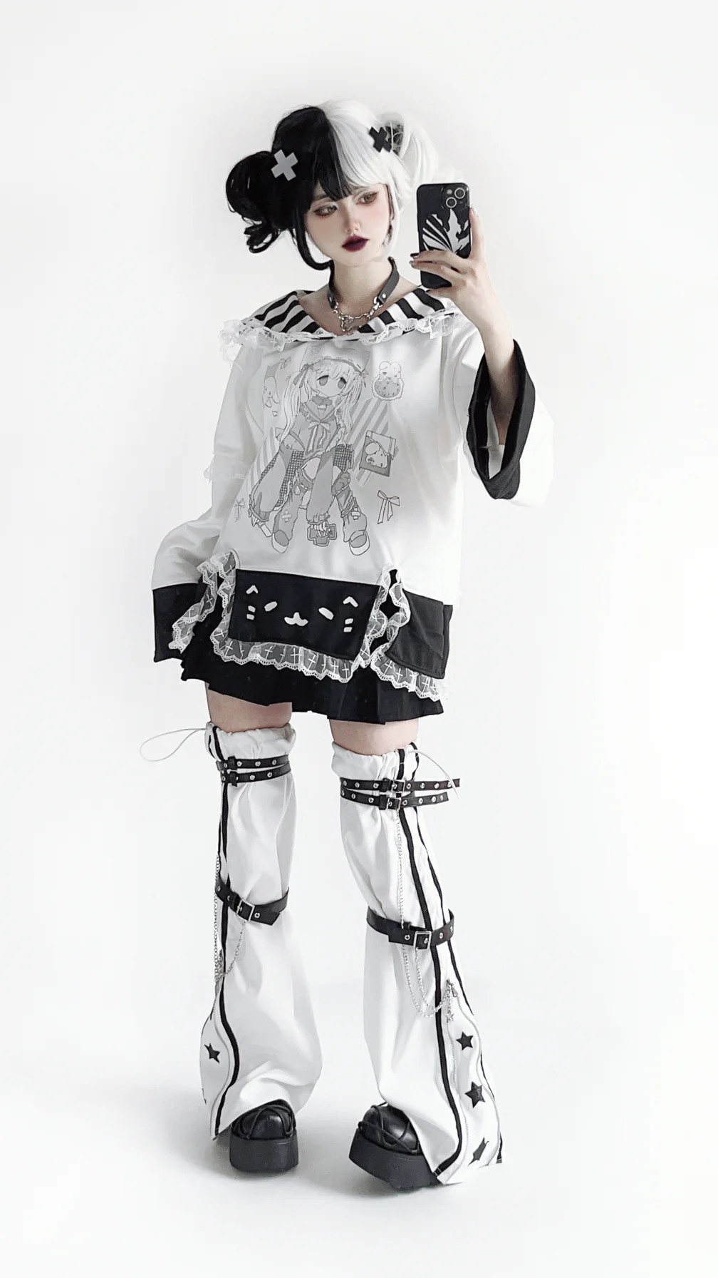 Pocket Cat Star Chain Black White Blue Leg Warmers - Image 8