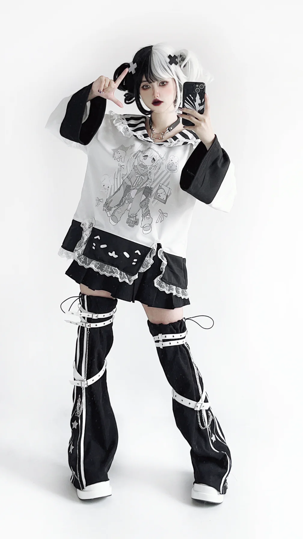 Pocket Cat Star Chain Black White Blue Leg Warmers - Image 9