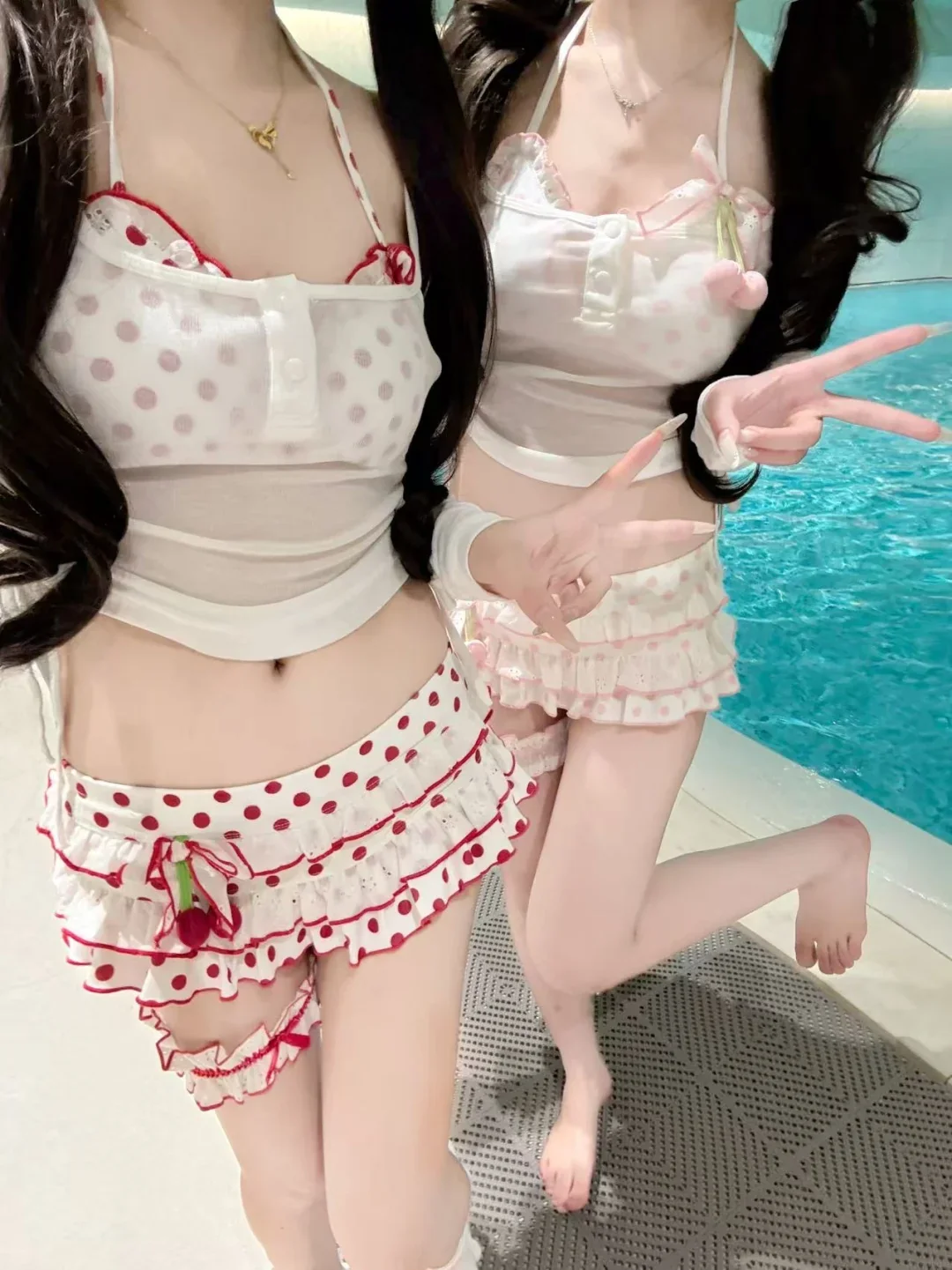 Polka Dot Cherry Bikinis Pink Red Green Two Piece Swimsuit - Image 15