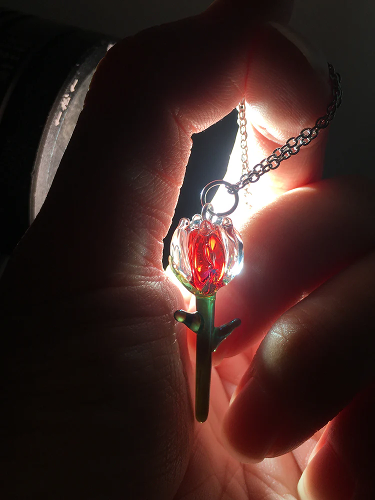 Pretty Crystal Transparent Handmade Eternal Rose Valentine Power Energy Chains Necklace Pendant