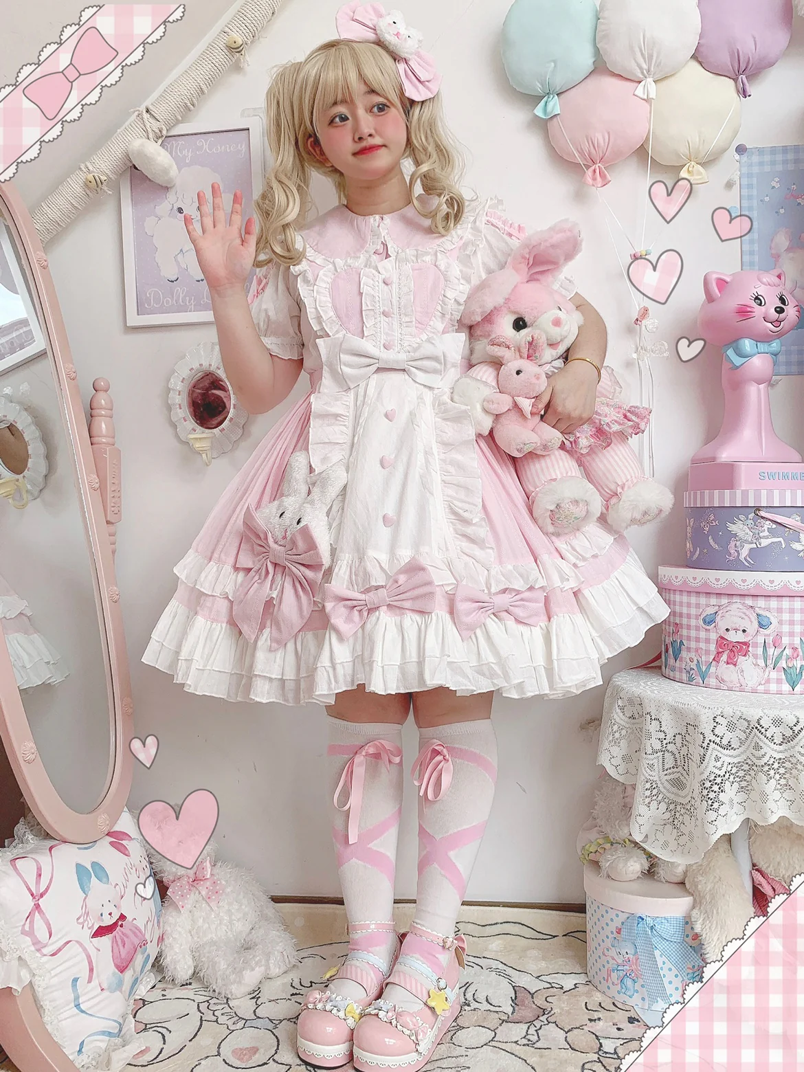 Princess of Heart Sweet Pastel Pink Rabbit Dress & Shirt Two Piece Set - Image 6