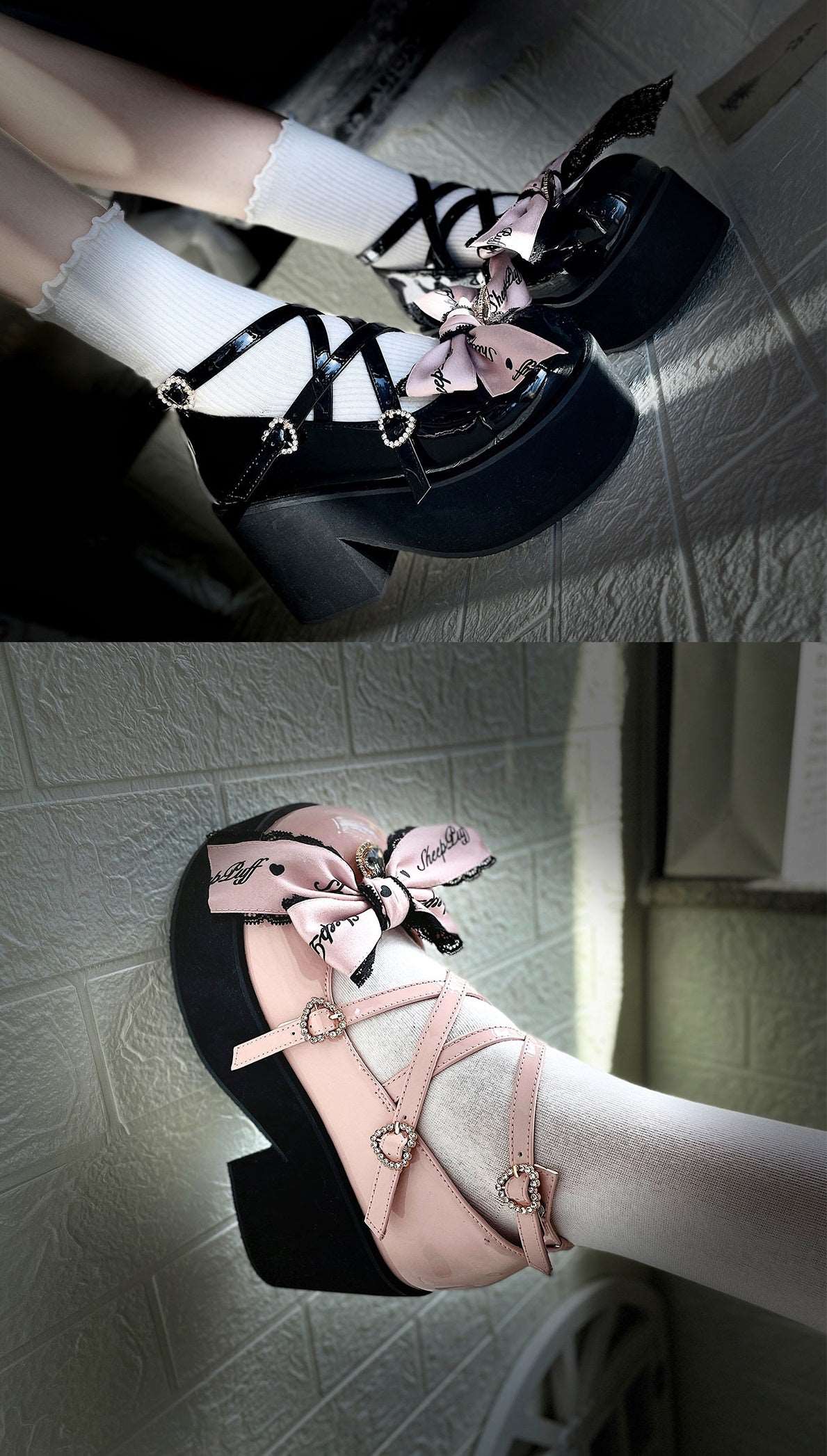 Puffy Sheep Black Pink EGL Sweet Thick Platform Shoes - Image 10
