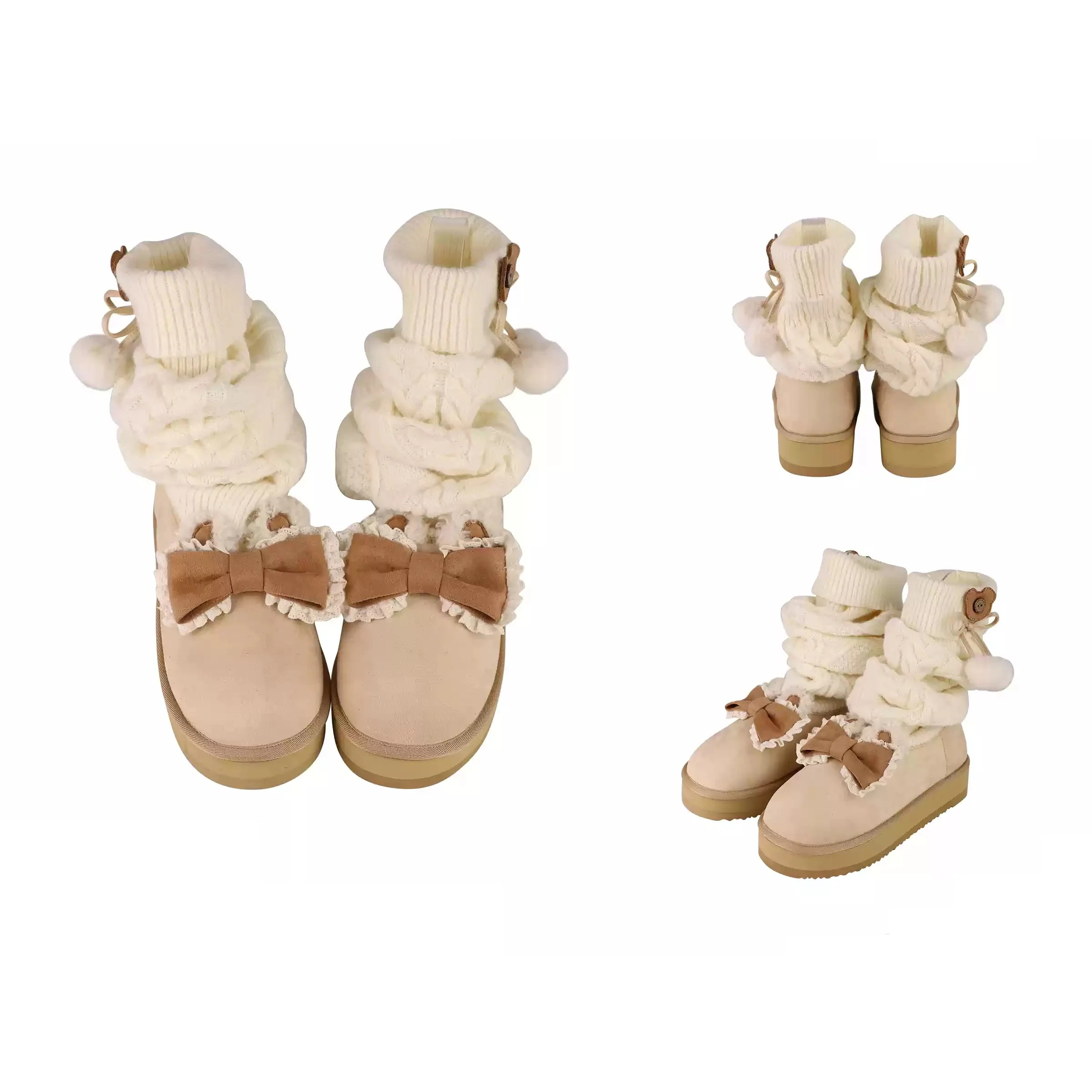 Puffy Sheep Duidui Bear Winter Beige Pink Brown Snow Boots - Image 3