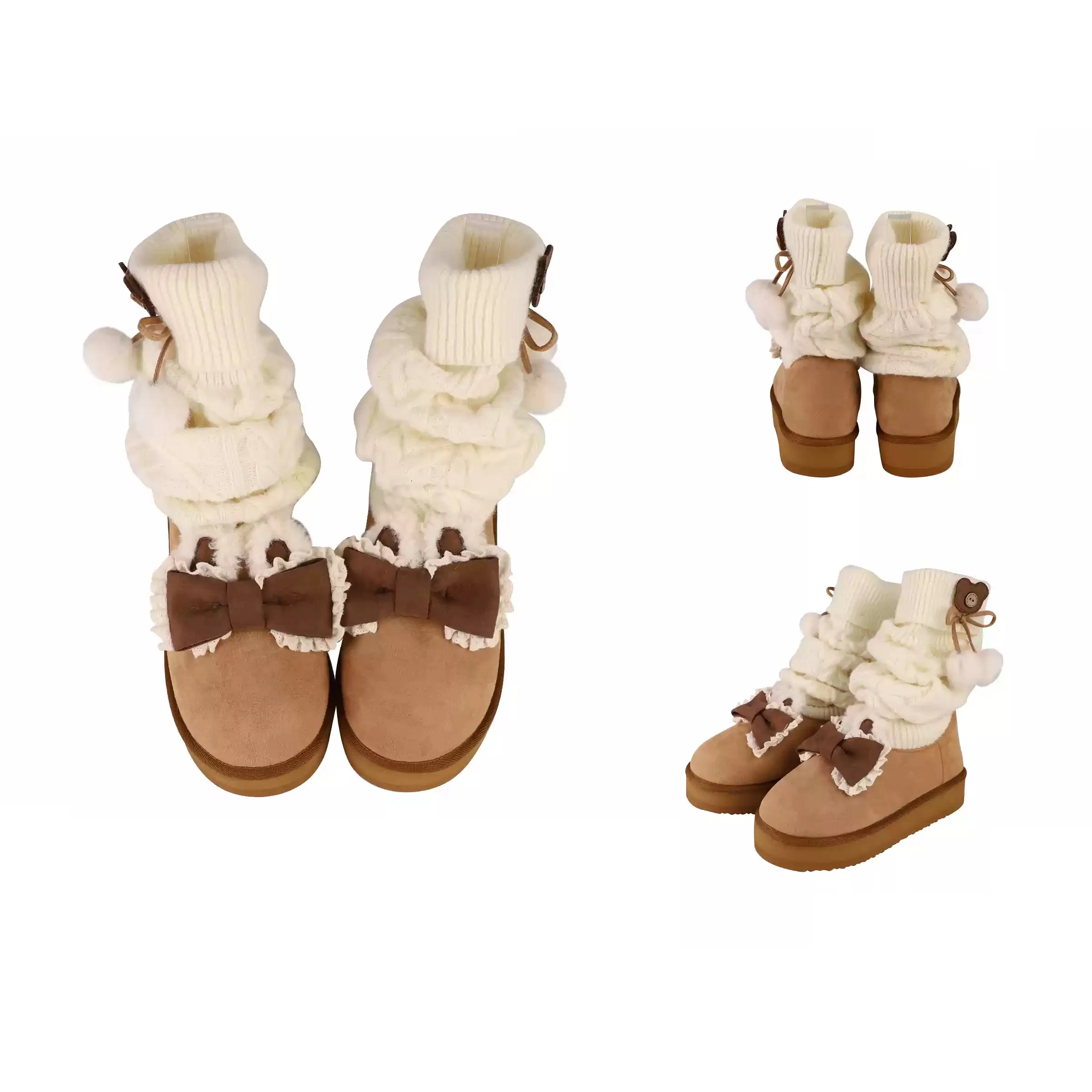 Puffy Sheep Duidui Bear Winter Beige Pink Brown Snow Boots - Image 4