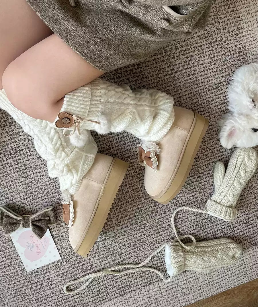 Puffy Sheep Duidui Bear Winter Beige Pink Brown Snow Boots - Image 7