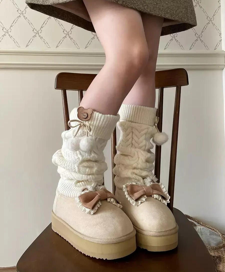 Puffy Sheep Duidui Bear Winter Beige Pink Brown Snow Boots - Image 8
