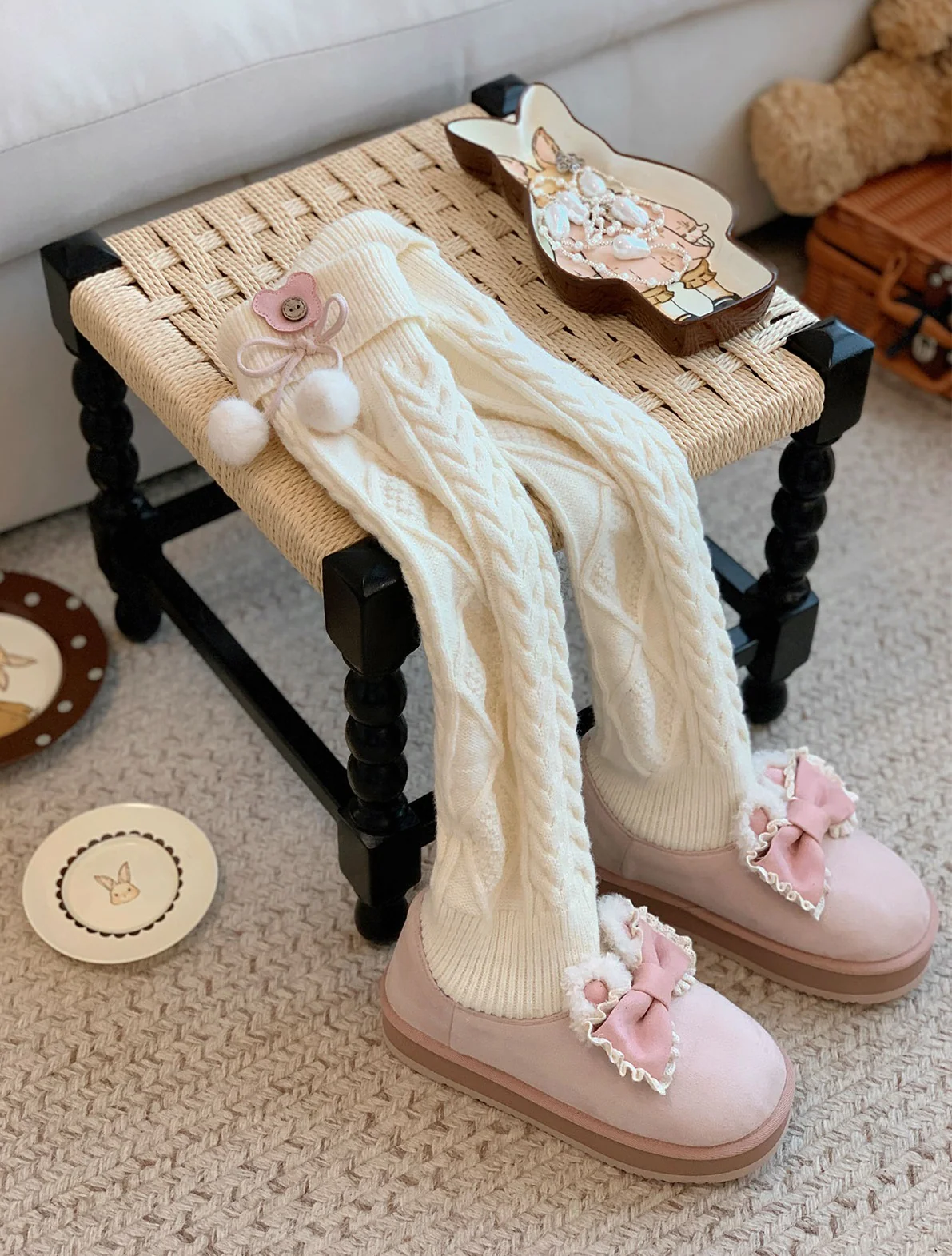Puffy Sheep Duidui Bear Winter Beige Pink Brown Snow Boots - Image 9