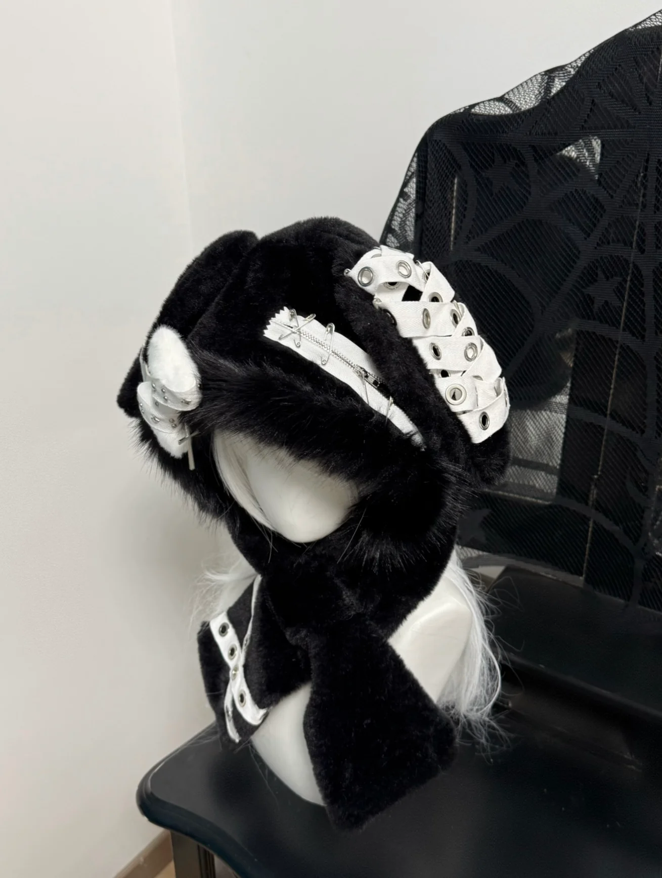 Punk Y2K Black White Plush Rabbit Ears Winter Hats - Image 5