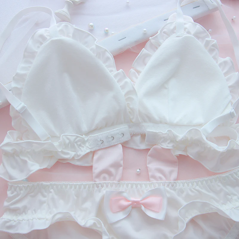 Rabbit Bunny Bow Lace Girl Sweet White Pink Lingerie Set - Image 5