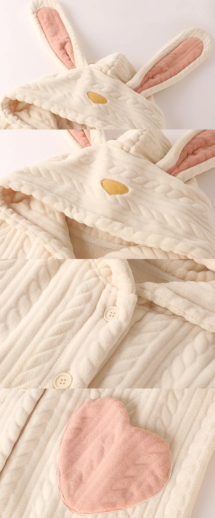 Rabbit Ears White Pink Winter Top & Pants Pajamas Sleepwear Set - Image 7