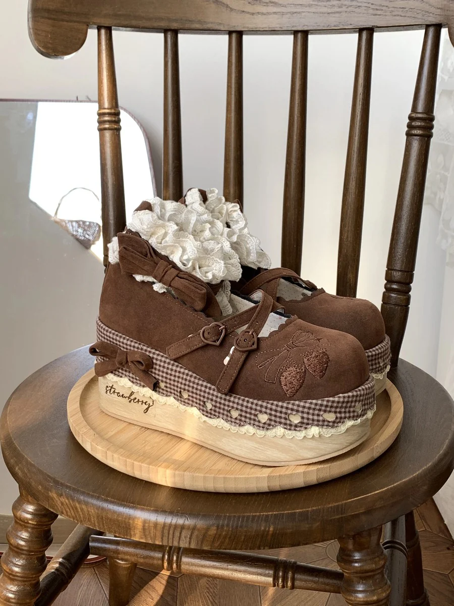Rabbit Tangerine Strawberry Garden Velvet Wedges Shoes - Image 10
