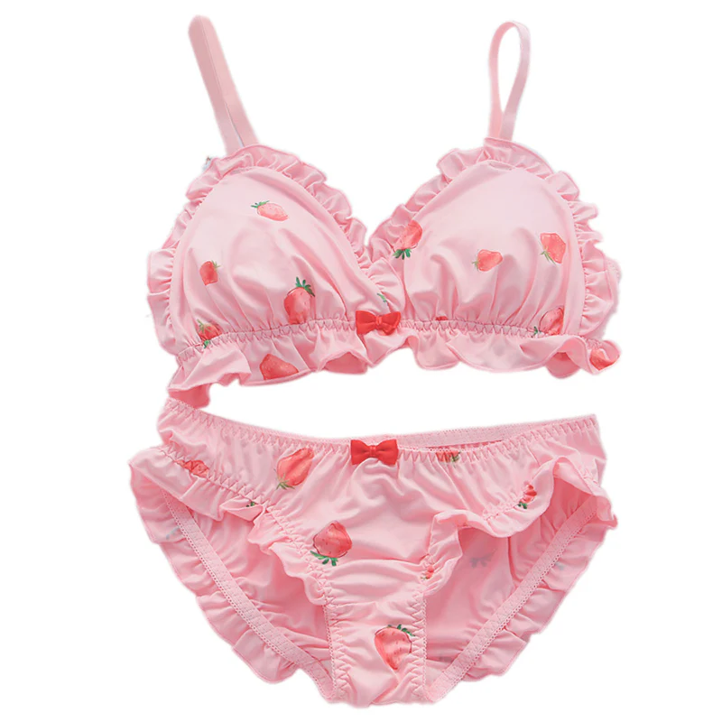 Red Strawberry Pattern Bow Lace White Pink Panties Underwear - Image 5