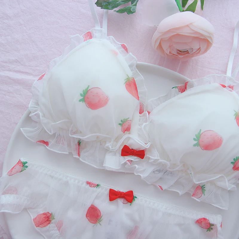 Red Strawberry Pattern White Panties Underwear Lingerie - Image 3