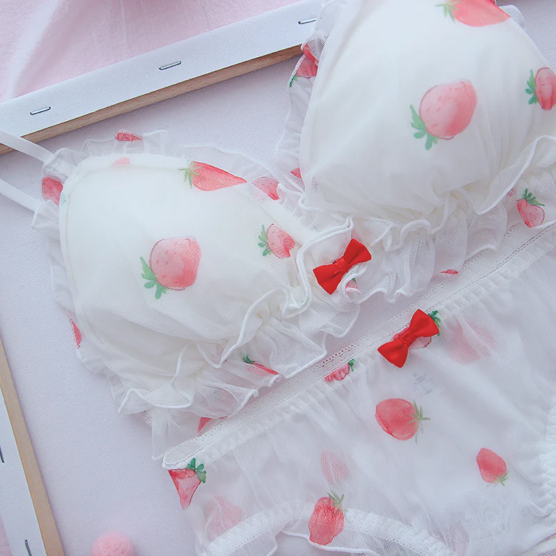 Red Strawberry Pattern White Panties Underwear Lingerie - Image 4