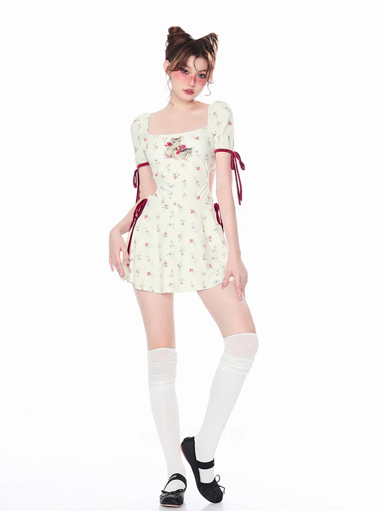 Roca Cream Cat Floral Kitten One Piece Swimsuit - Image 3