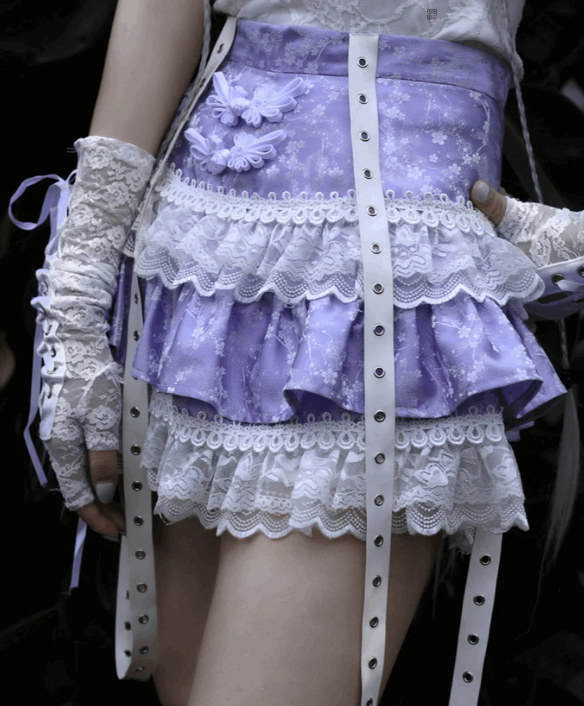 Blood Supply Salvation Gothic Punk Jacquard Purple Short Cake Skirt - Image 4
