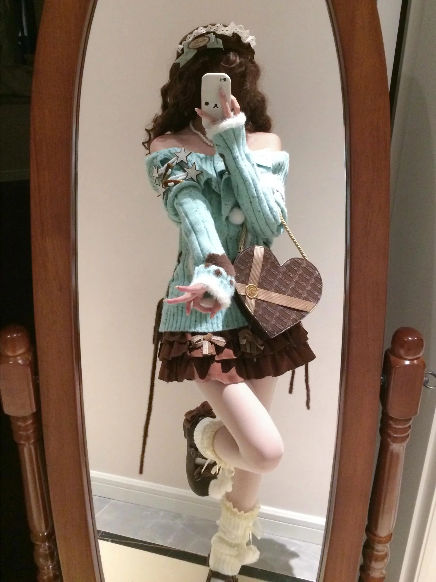 Sandwich Berry Mint Green Sweater Top Brown Skirt Two Piece Set - Image 6