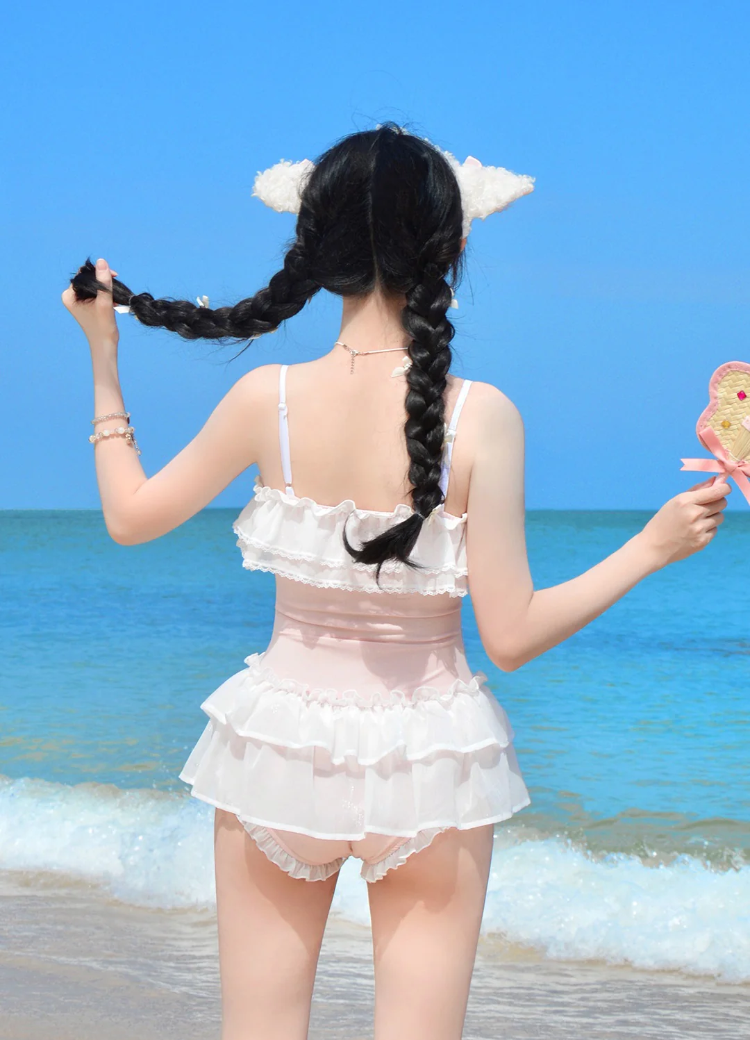 Satin Waltz Pink White Onepiece Swimsuit - Image 3