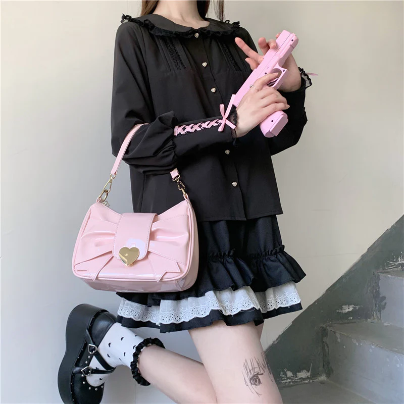 Seraphim Pretty Girl Cute Butterfly Bow Pink White Black Purple Blue Messenger Bag - Image 4