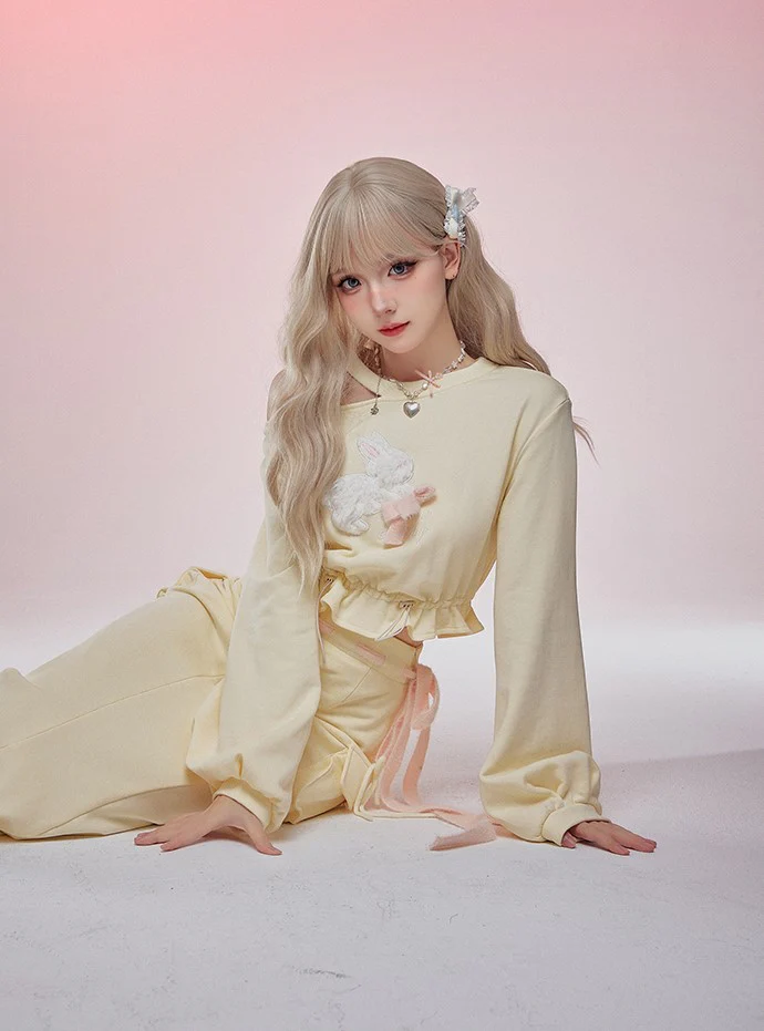 Serendipity Autumn Butter Yellow Rabbit Sweater Shirt & Long Skirt Two Piece Set - Image 4
