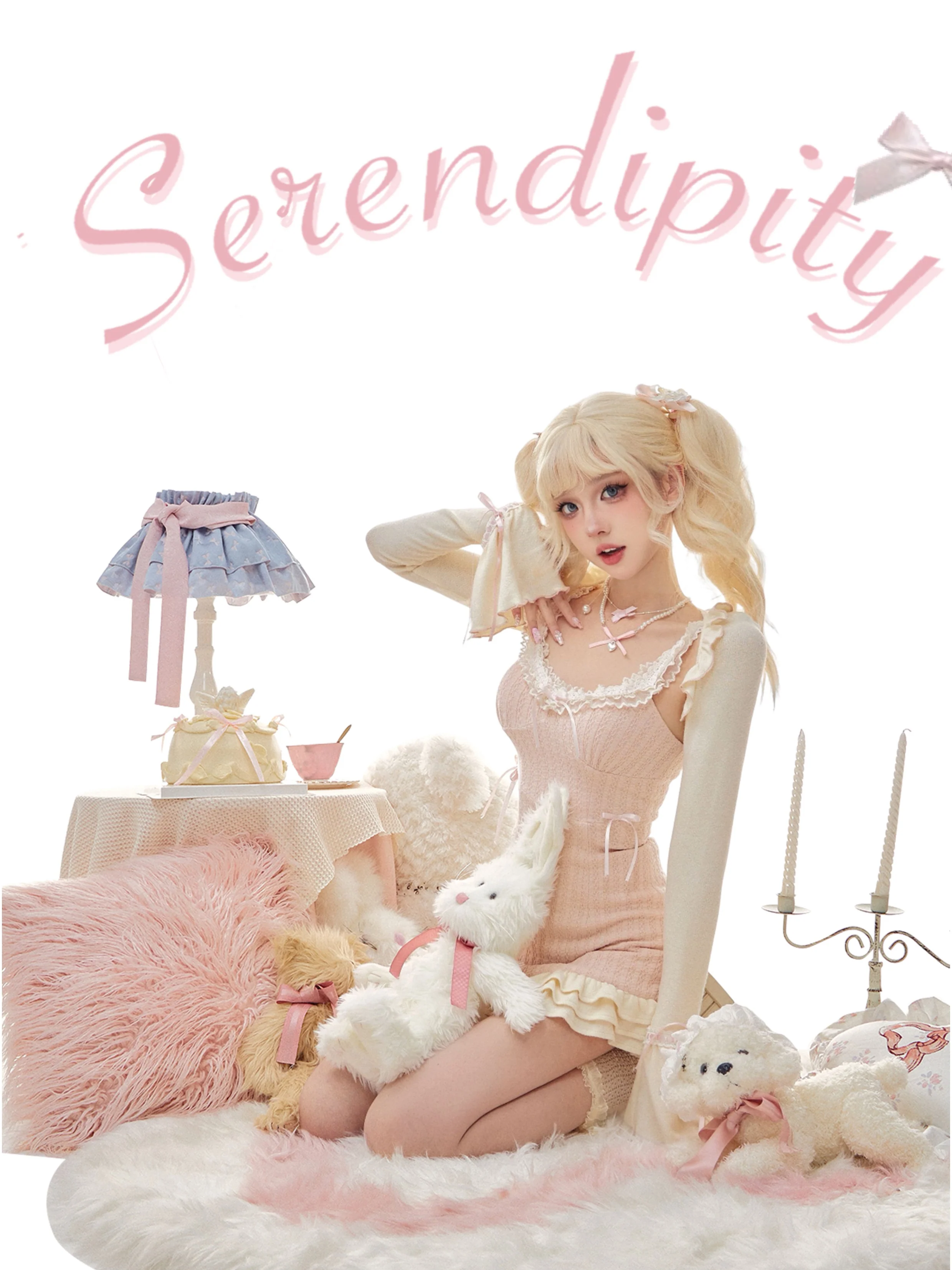 Serendipity Autumn Tea Break Pink Lace Strap Dress & Beige Cardigan Two Piece Set - Image 6