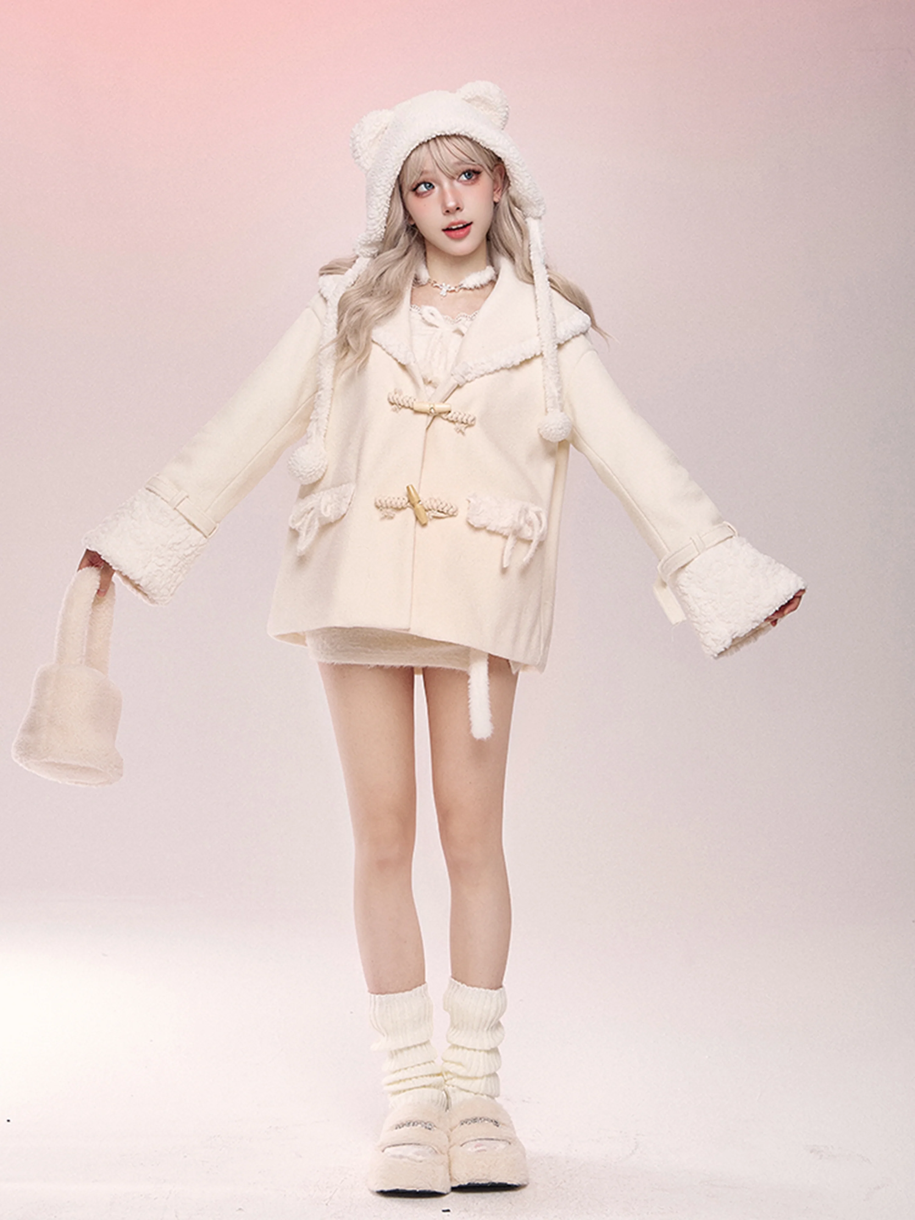 Serendipity Autumn Winter Cupid Arrival White Woolen Coat - Image 3
