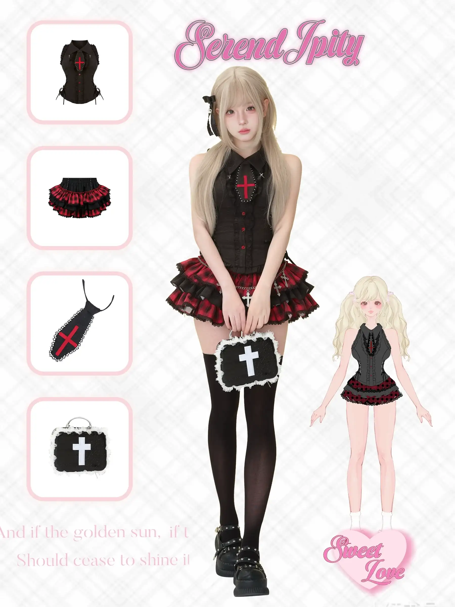 Serendipity Blood Dream Black Top & Red Skirt Two Piece Set - Image 5