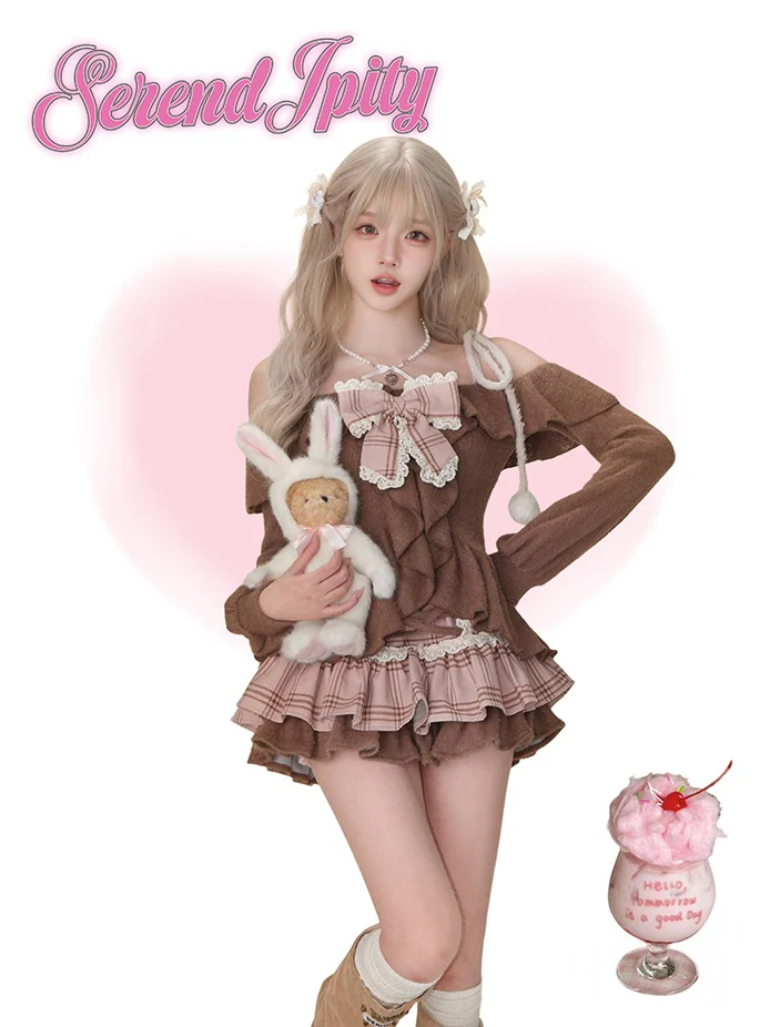 Serendipity Caramel Cocoa Brown Top Pink Skirt Two Piece Set