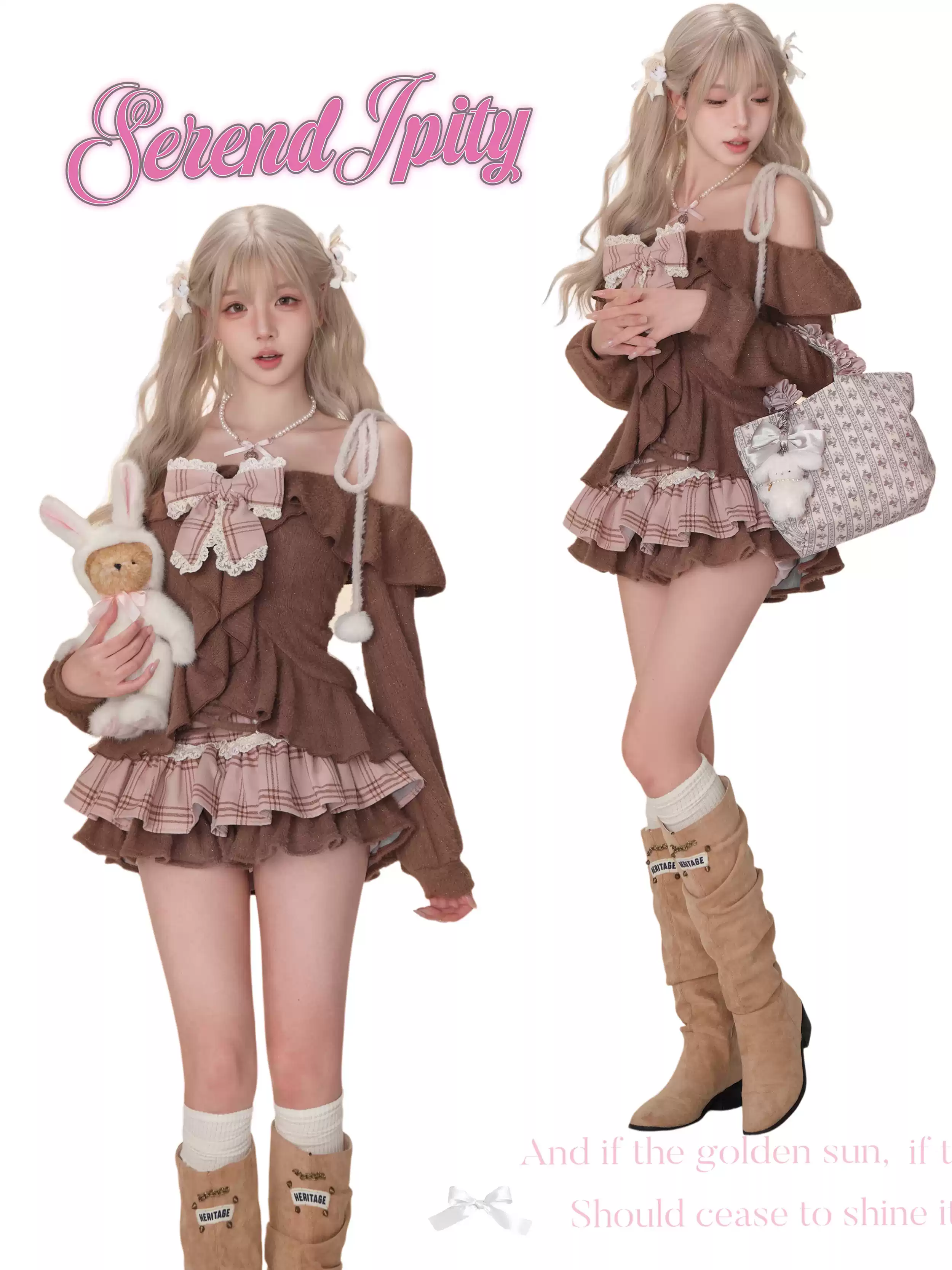 Serendipity Caramel Cocoa Brown Top Pink Skirt Two Piece Set - Image 3