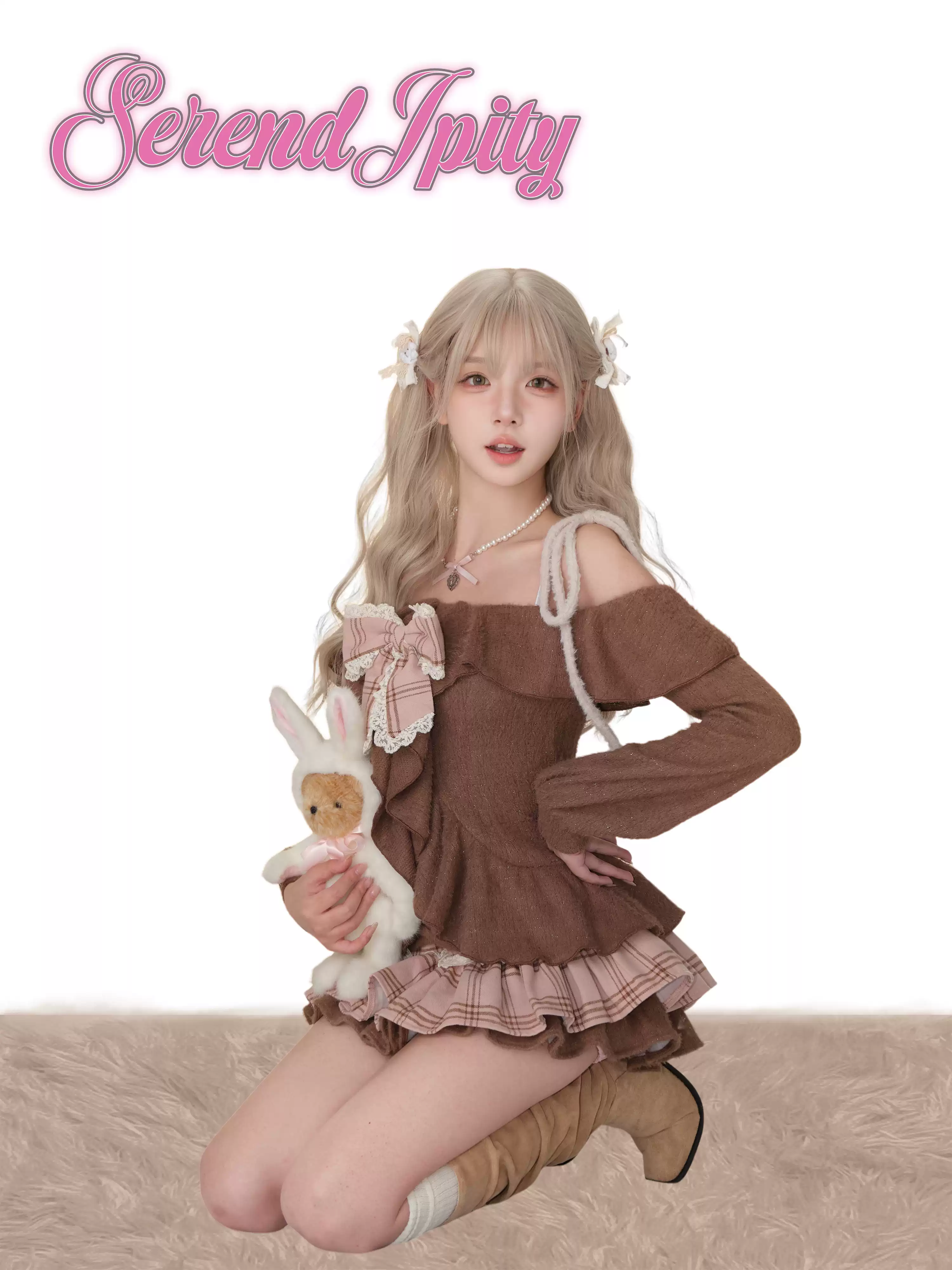 Serendipity Caramel Cocoa Brown Top Pink Skirt Two Piece Set - Image 4