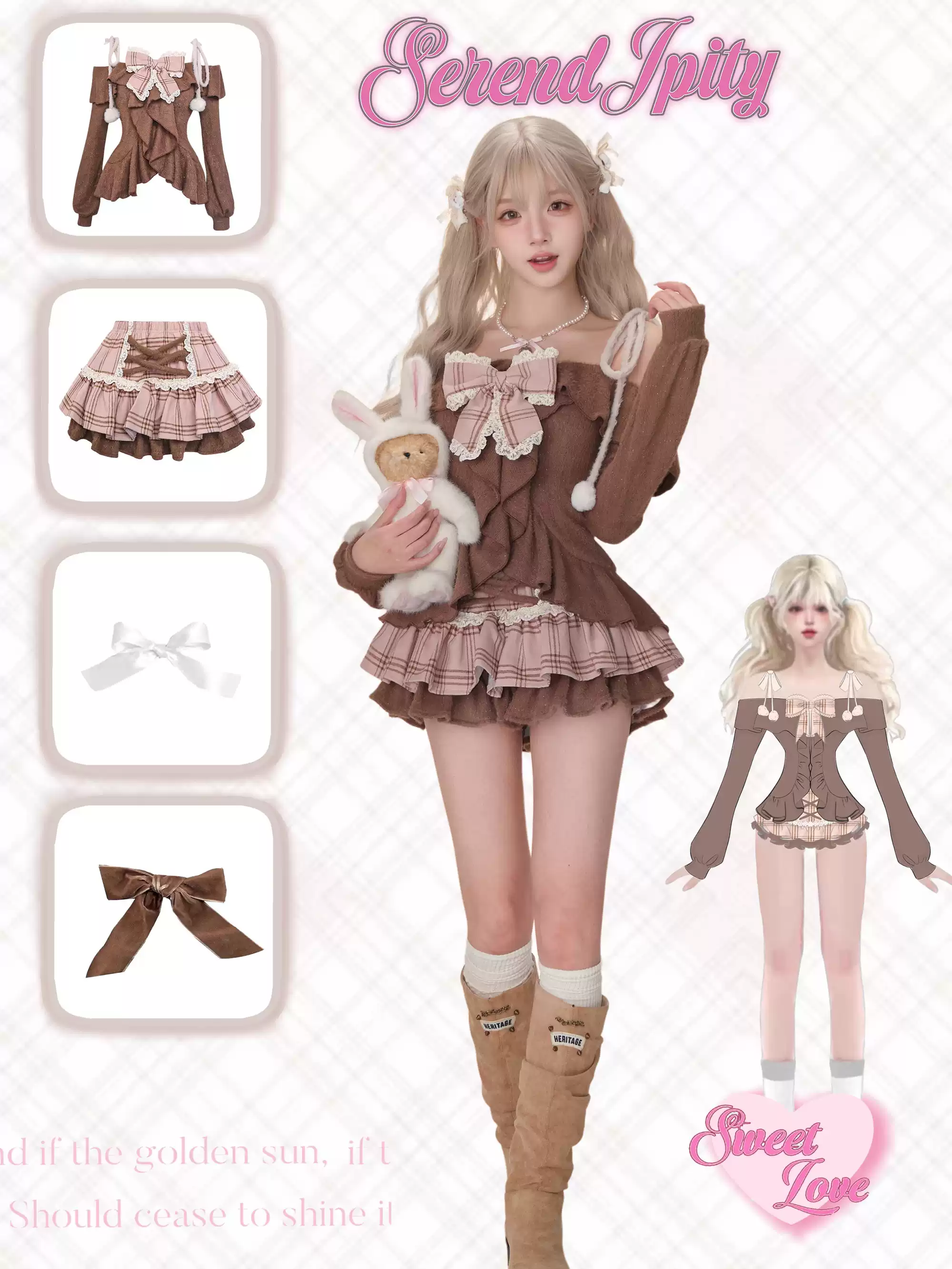 Serendipity Caramel Cocoa Brown Top Pink Skirt Two Piece Set - Image 5