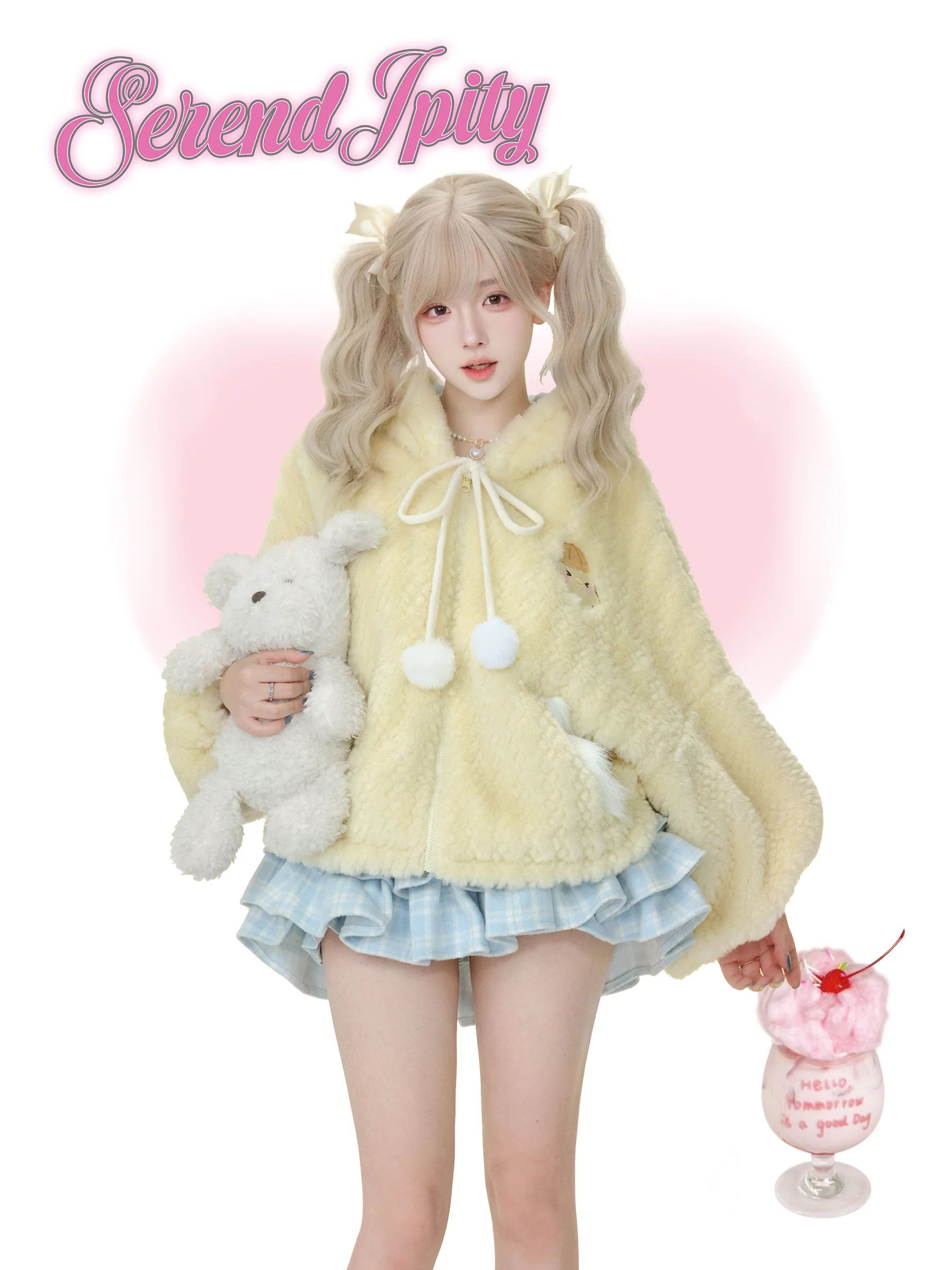 Serendipity Chick Custard Pudding Yellow Hoodie Blue Skirt Two Piece Set - Image 2
