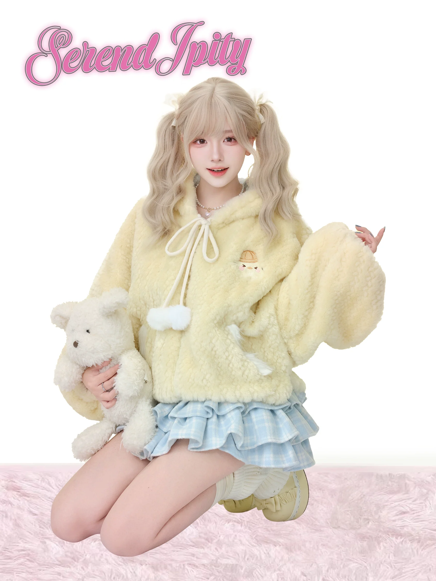 Serendipity Chick Custard Pudding Yellow Hoodie Blue Skirt Two Piece Set - Image 3