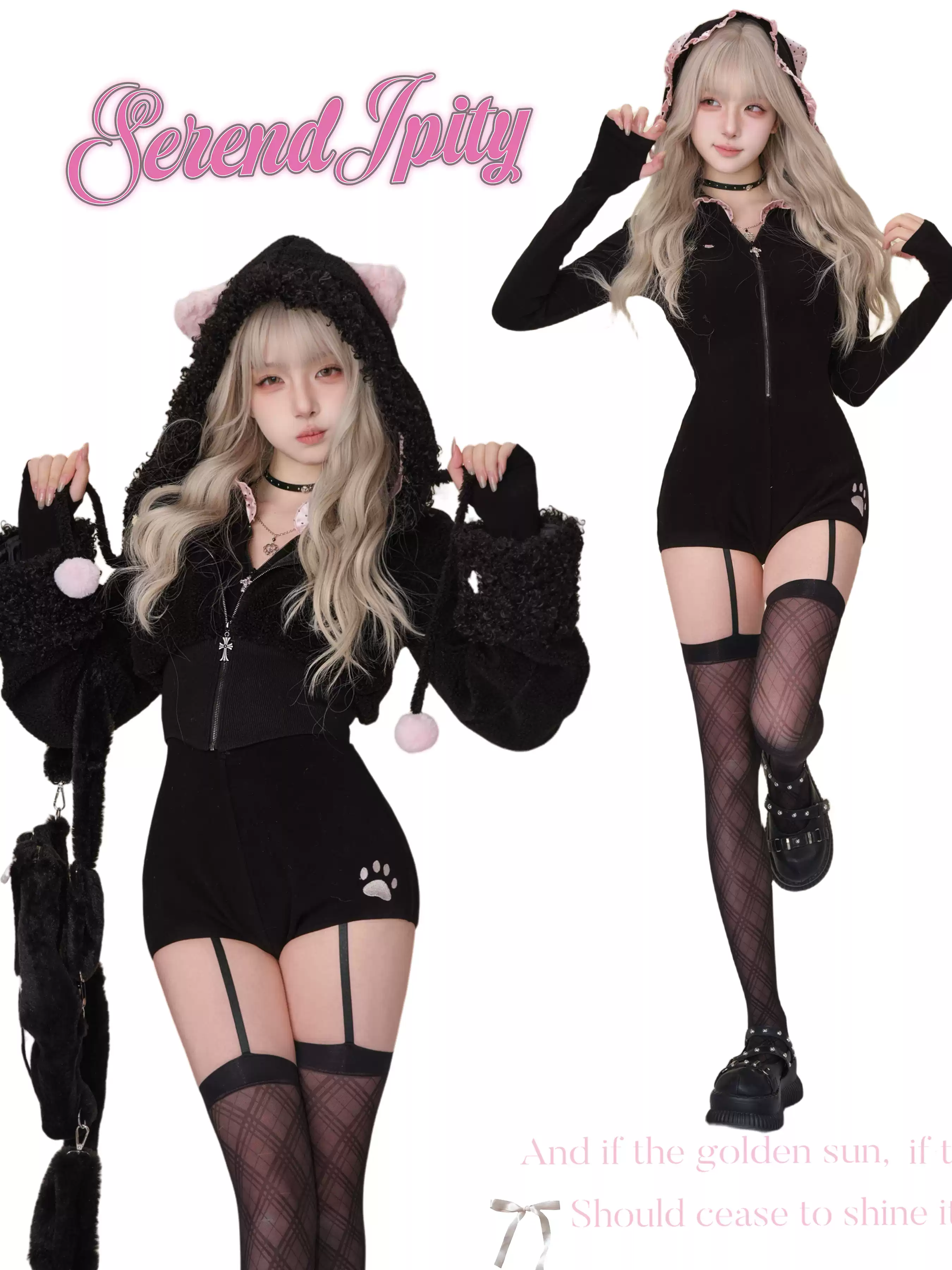 Serendipity Comic Black Cat Jacket & Bodysuit Rompers Two Piece Set - Image 3