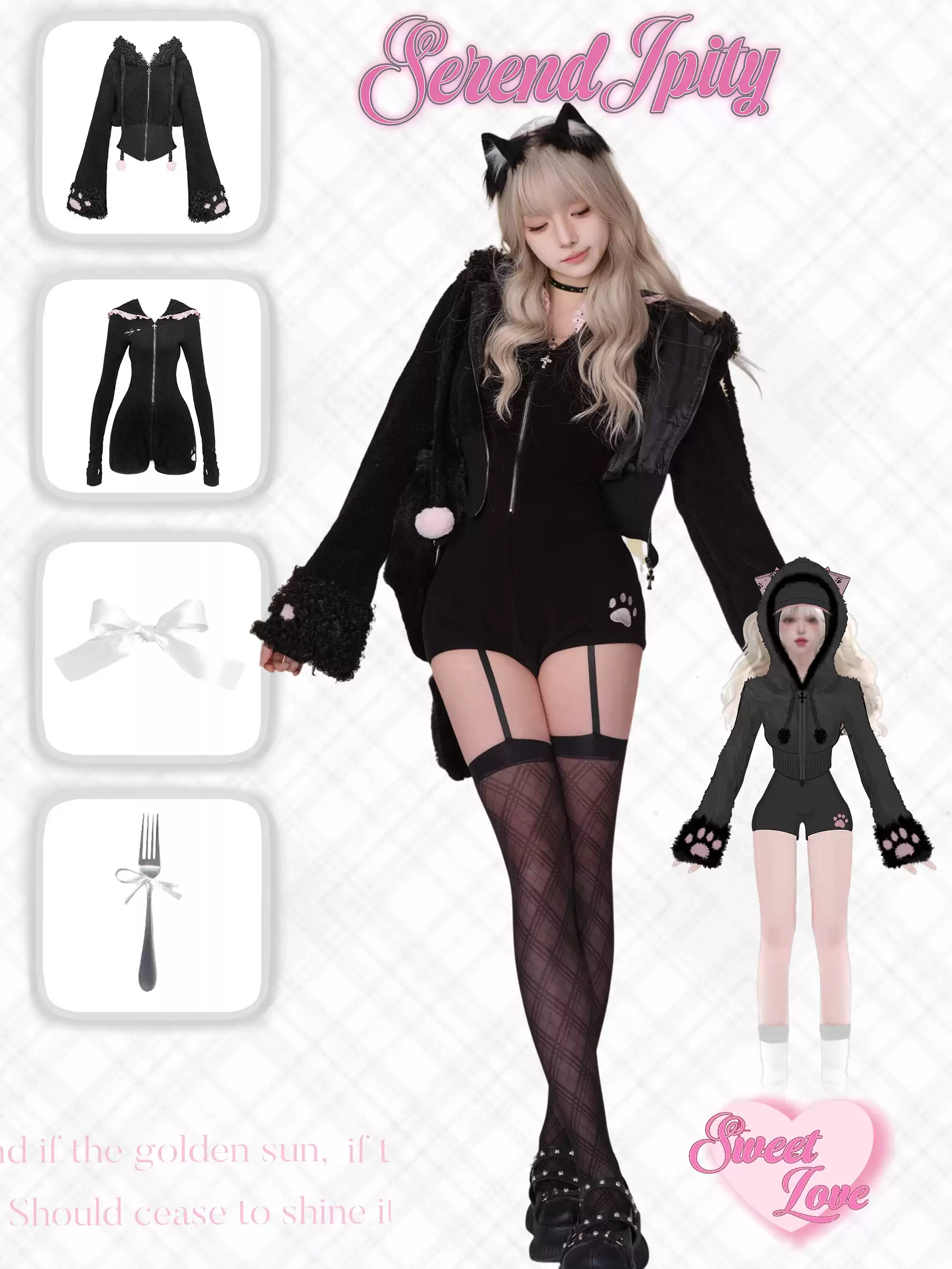 Serendipity Comic Black Cat Jacket & Bodysuit Rompers Two Piece Set - Image 4