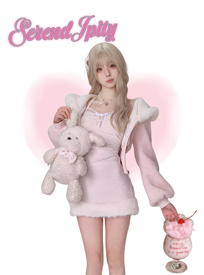 Serendipity Daily Peach Pink Jacket & Dress Two Piece Set