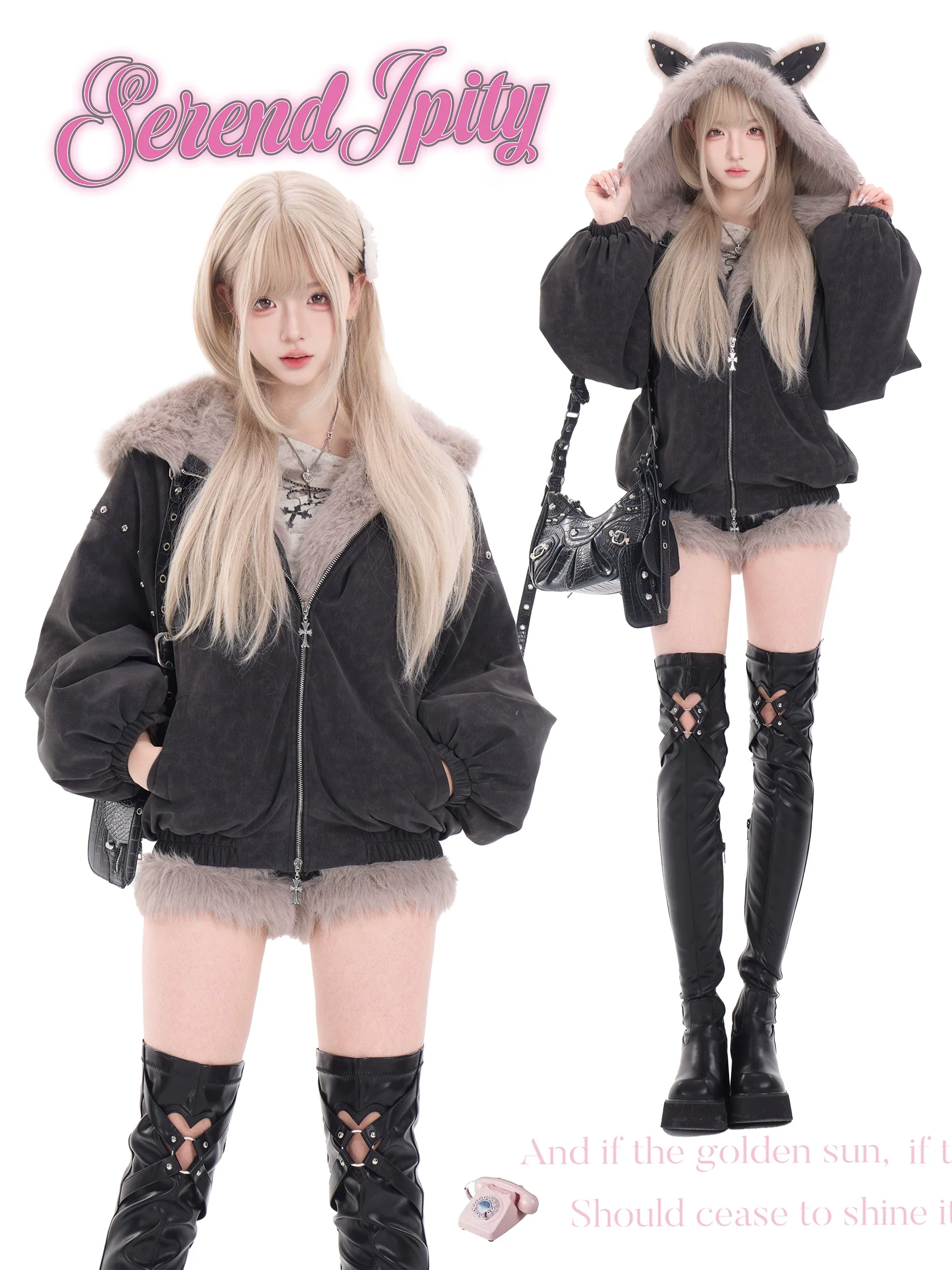 Serendipity Forbidden Zone Gray Jacket White Top Shorts Three Piece Set