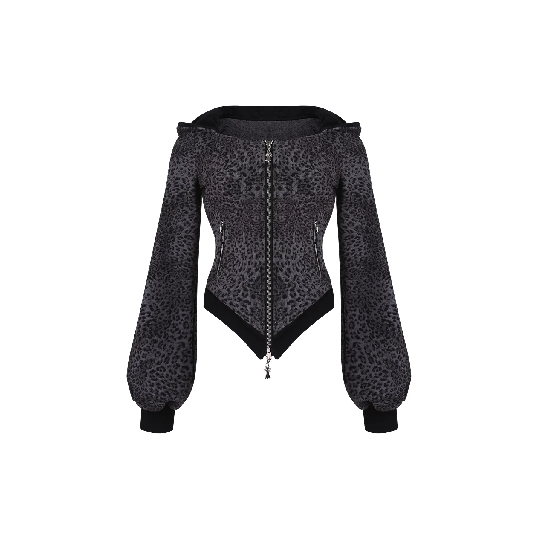 Serendipity Gray Mist Leopard Black Jacket Cami Shorts Three Piece Set - Image 5