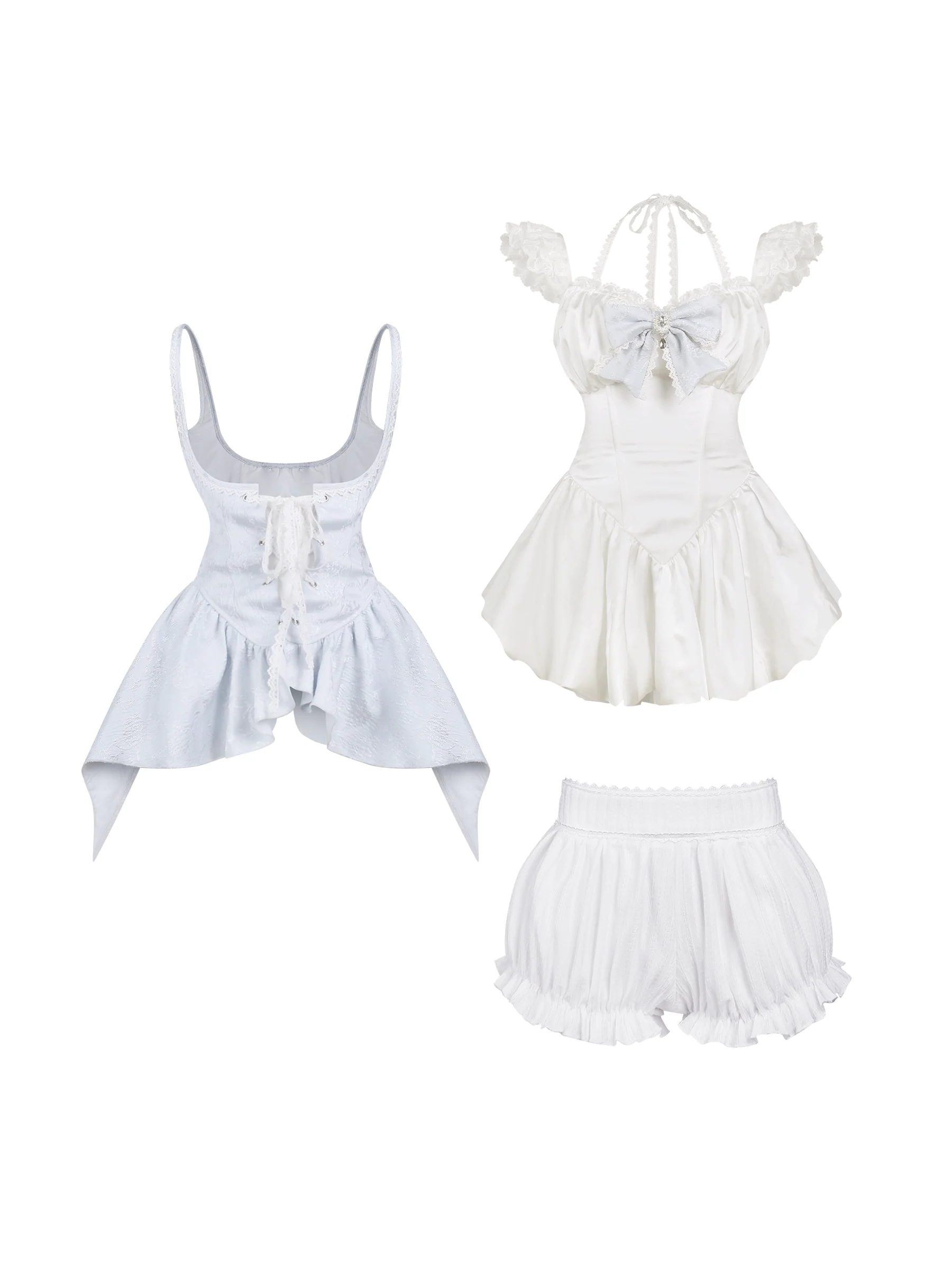 Serendipity Heiress Ice and Snow White Dress Blue Vest Bloomers Three Piece Set - Image 2