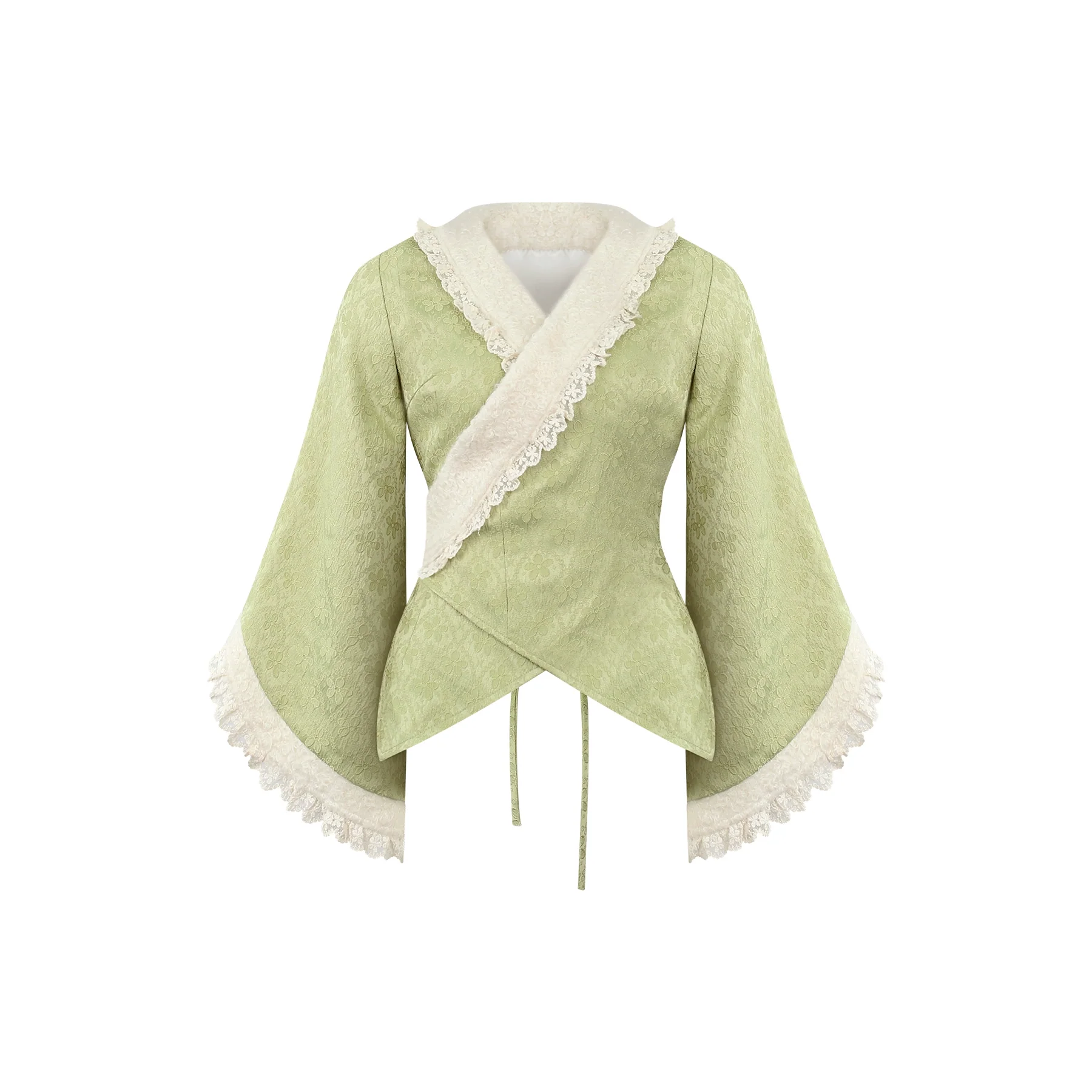 Serendipity Matcha Roll Green Kimono Top Suspender Skirt Cape Three Piece Set - Image 4